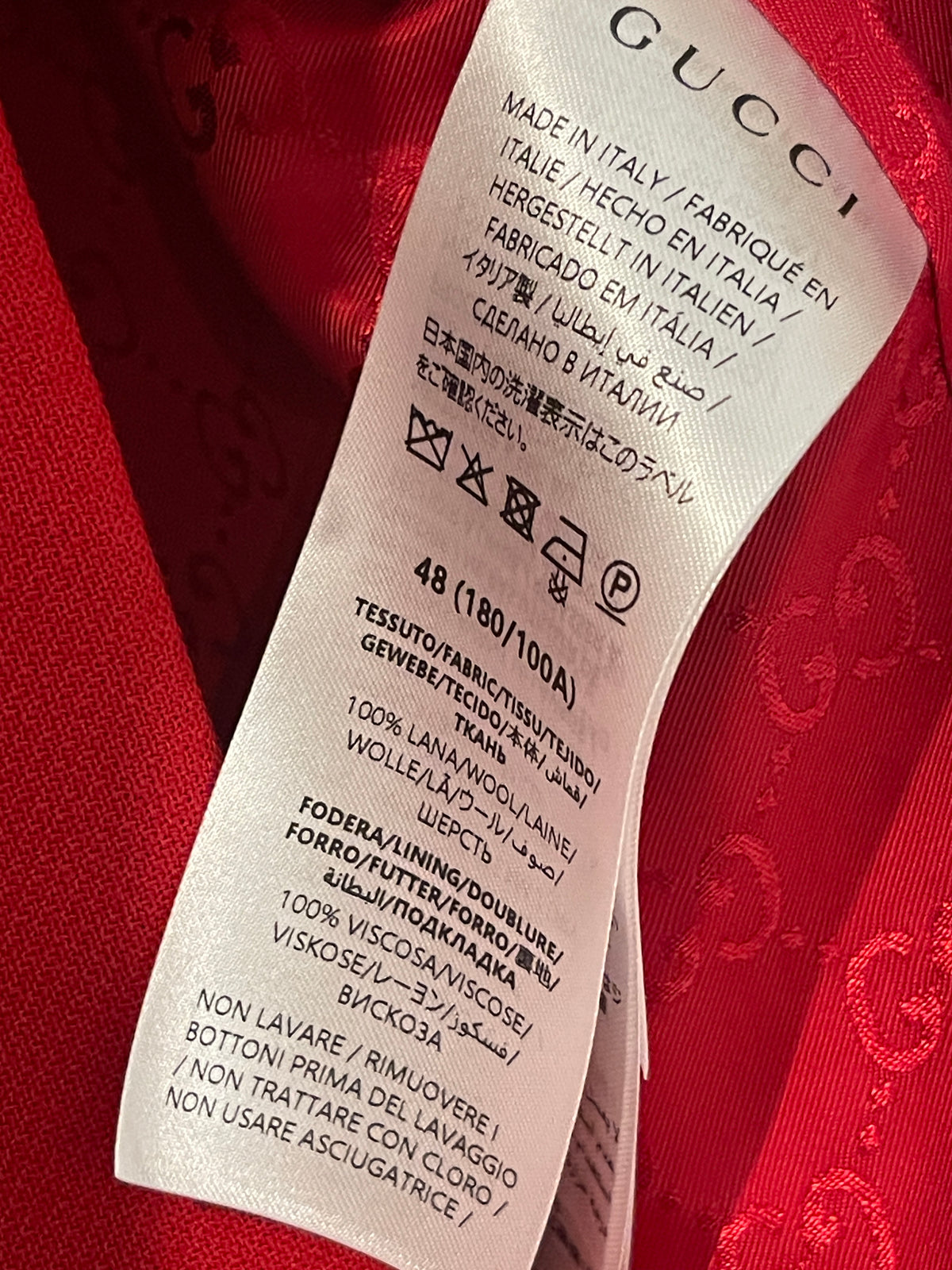Gucci women’s wool coat in red with GG Marmont buttons