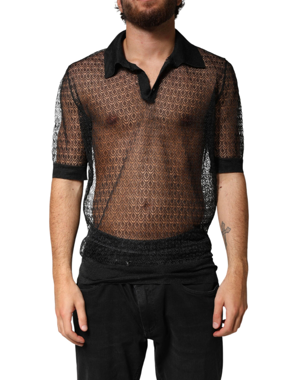 Dolce & Gabbana Black Sheer Short Sleeves Casual Polo  Top