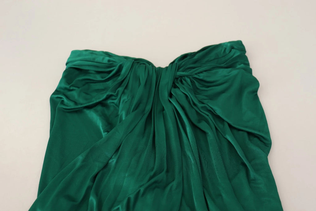 Dolce & Gabbana Dark Green High Waist Midi Skirt Pencil Cut Pleated
