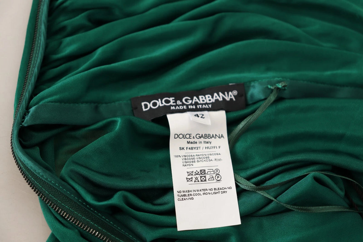 Dolce & Gabbana Dark Green High Waist Midi Skirt Pencil Cut Pleated