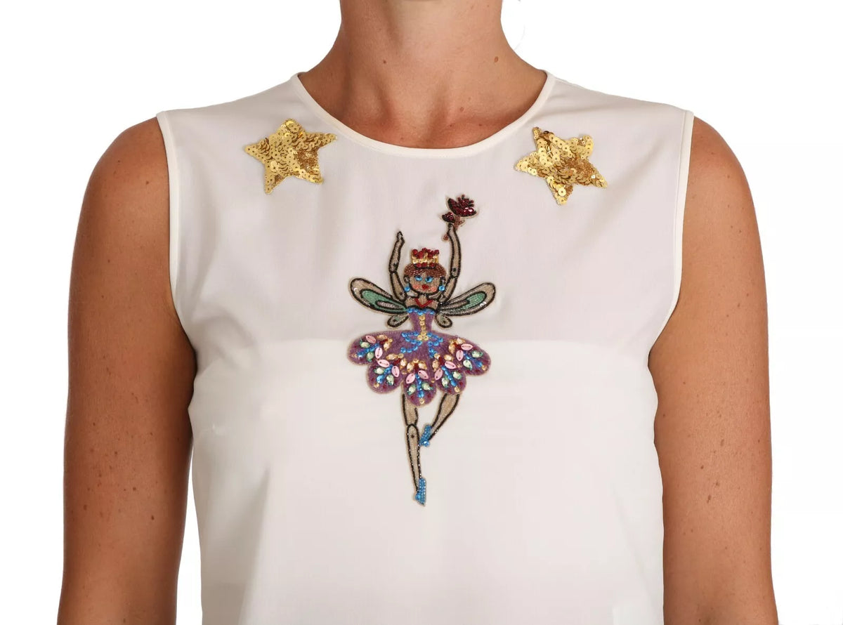 Dolce & Gabbana White Embellished Crystal Sequin Fairy  Top