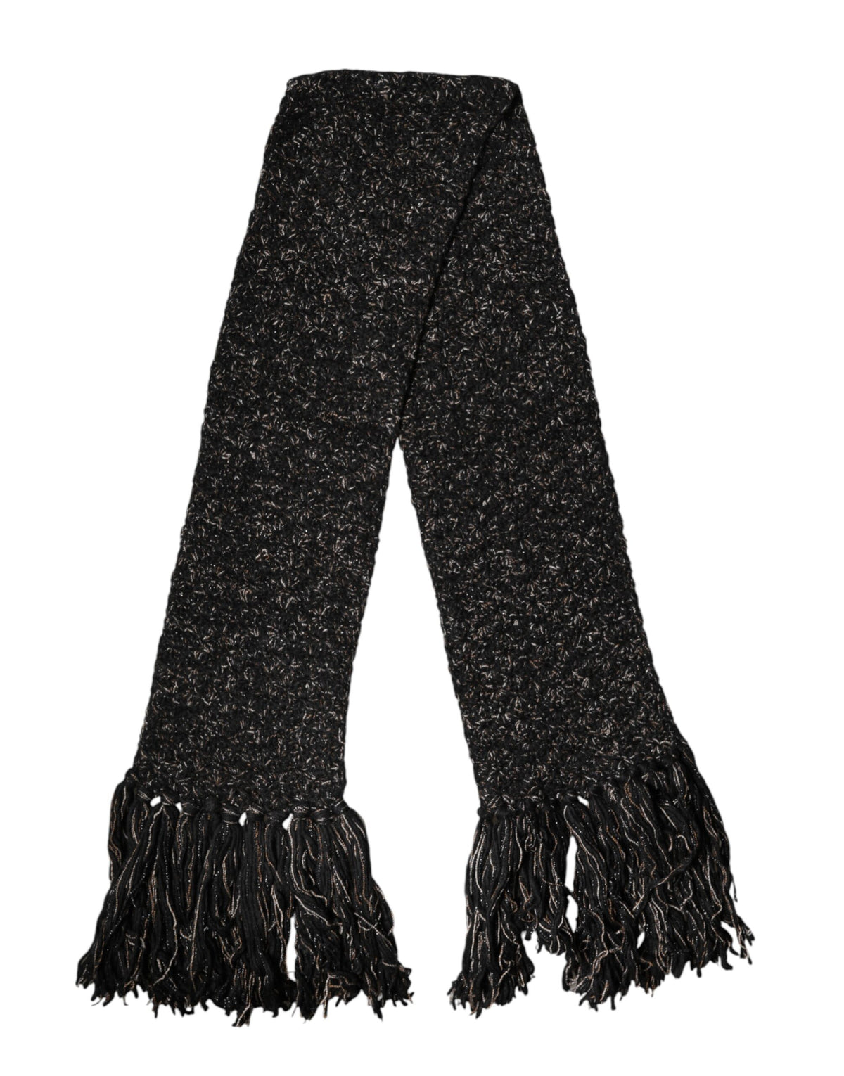 Dolce & Gabbana Black Wool Fringes Neck Wrap Foulard Scarf