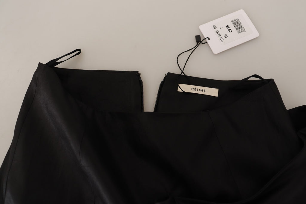 Celine Acetate Black High Waist Wrap Style Asymmetric Skirt