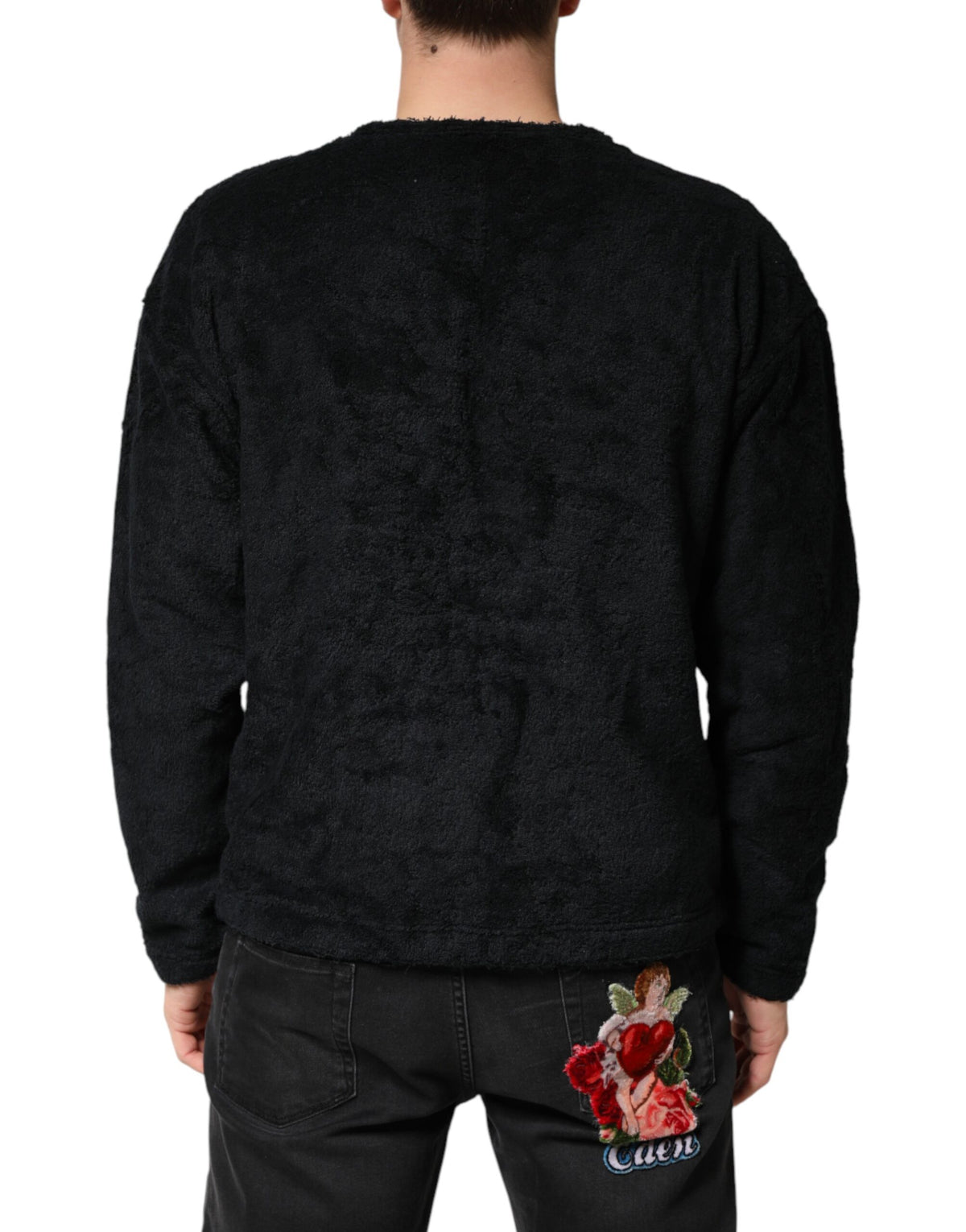 Dolce & Gabbana Black Cotton V-Neck Men Sweatshirt Sweater