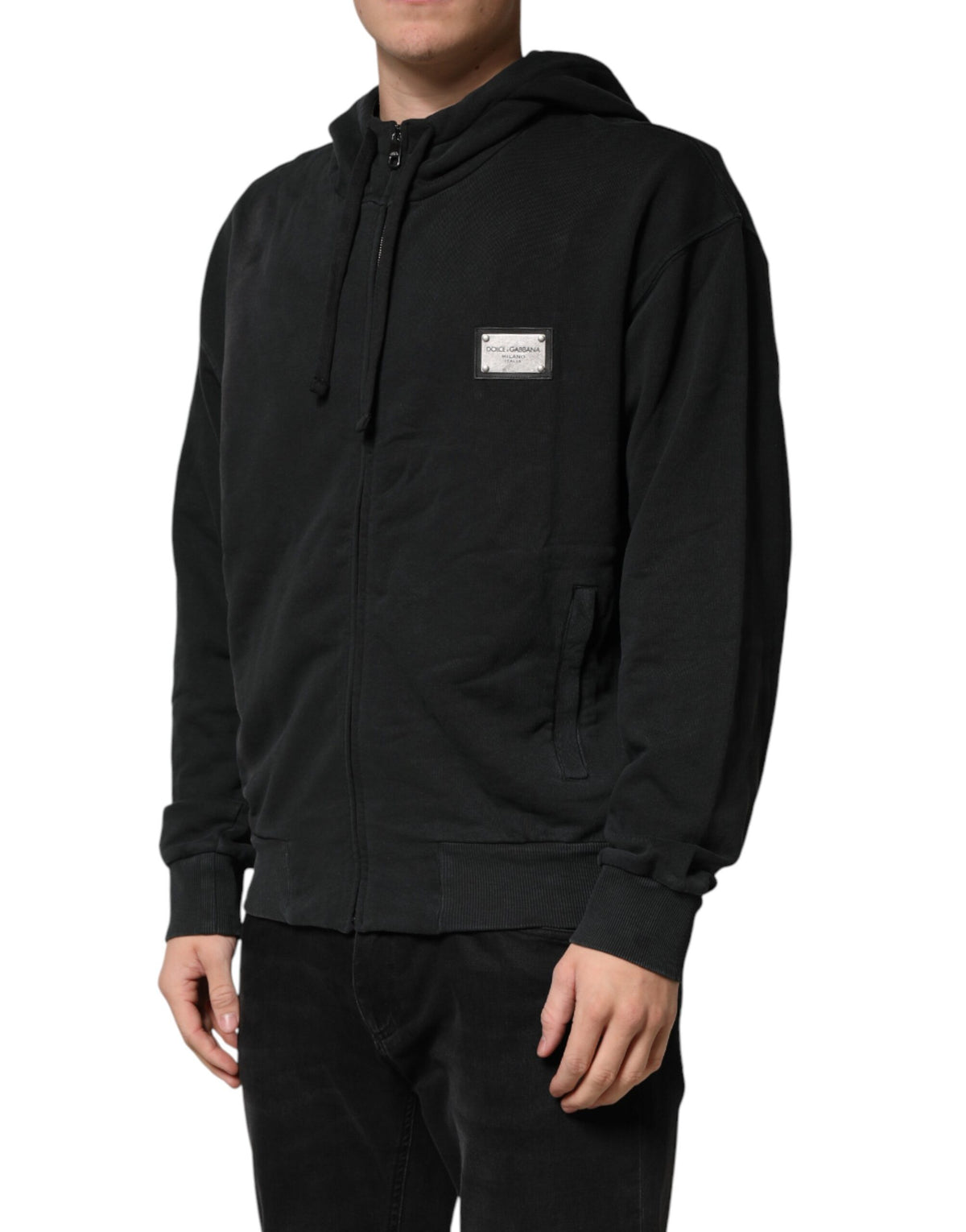 Dolce & Gabbana Black Full Zip Hooded Men Sweatshirt Sweater