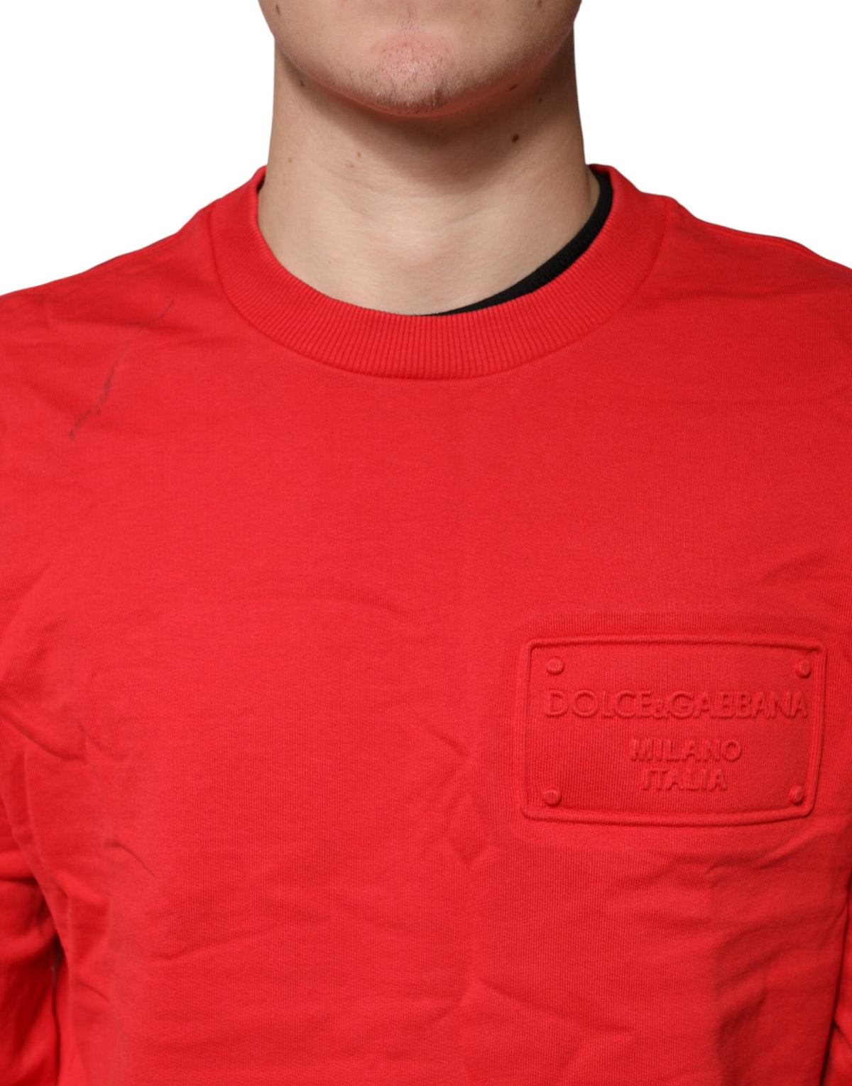 Dolce & Gabbana Red Logo Cotton Crew Neck Sweatshirt Sweater