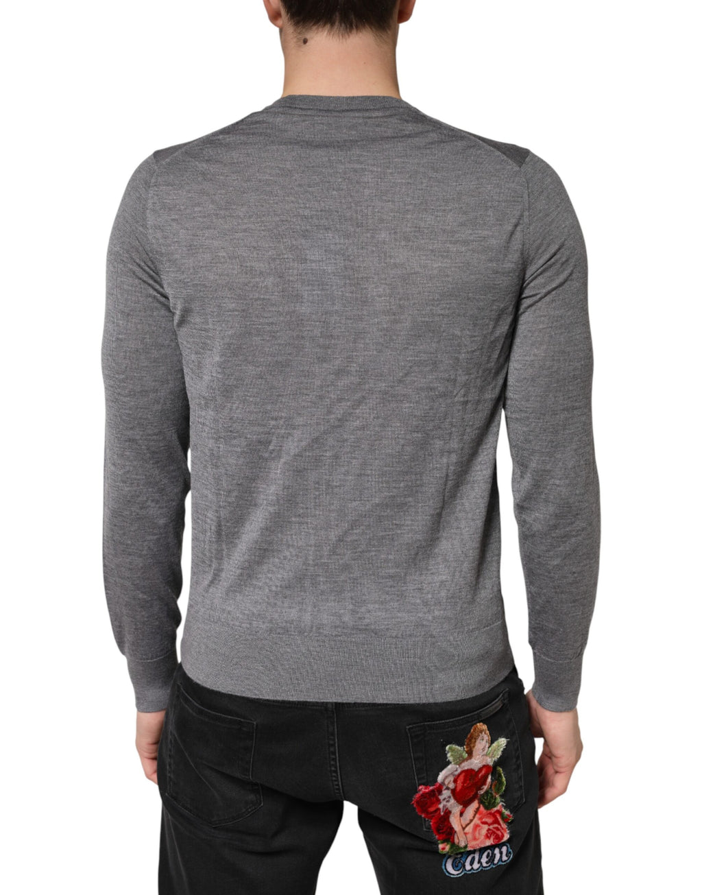 Dolce & Gabbana Gray Cashmere V-Neck Men Pullover Sweater