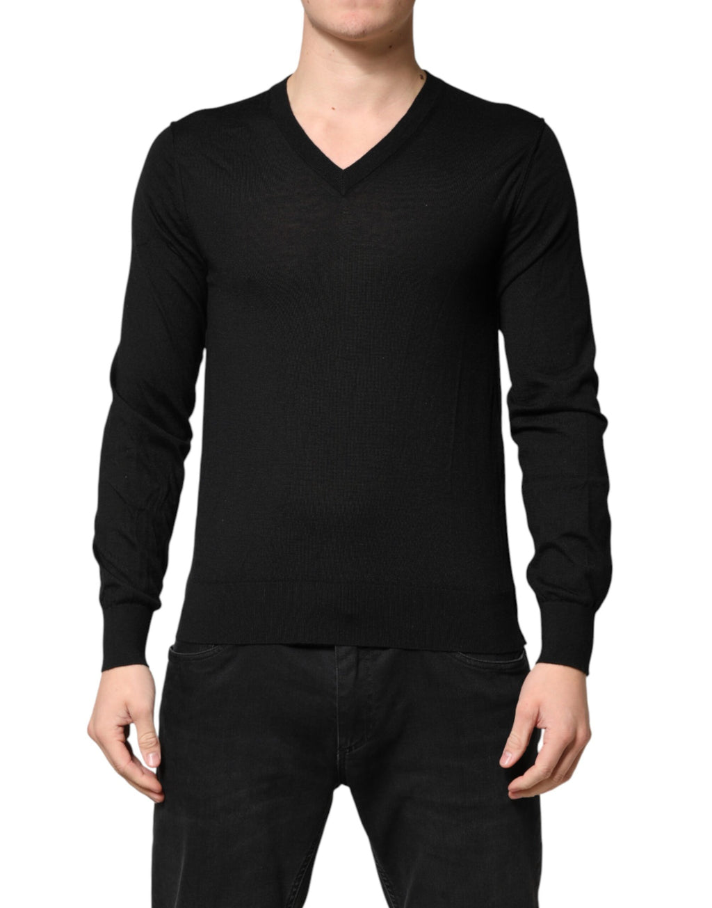 Dolce & Gabbana Black Cashmere V-Neck Men Pullover Sweater