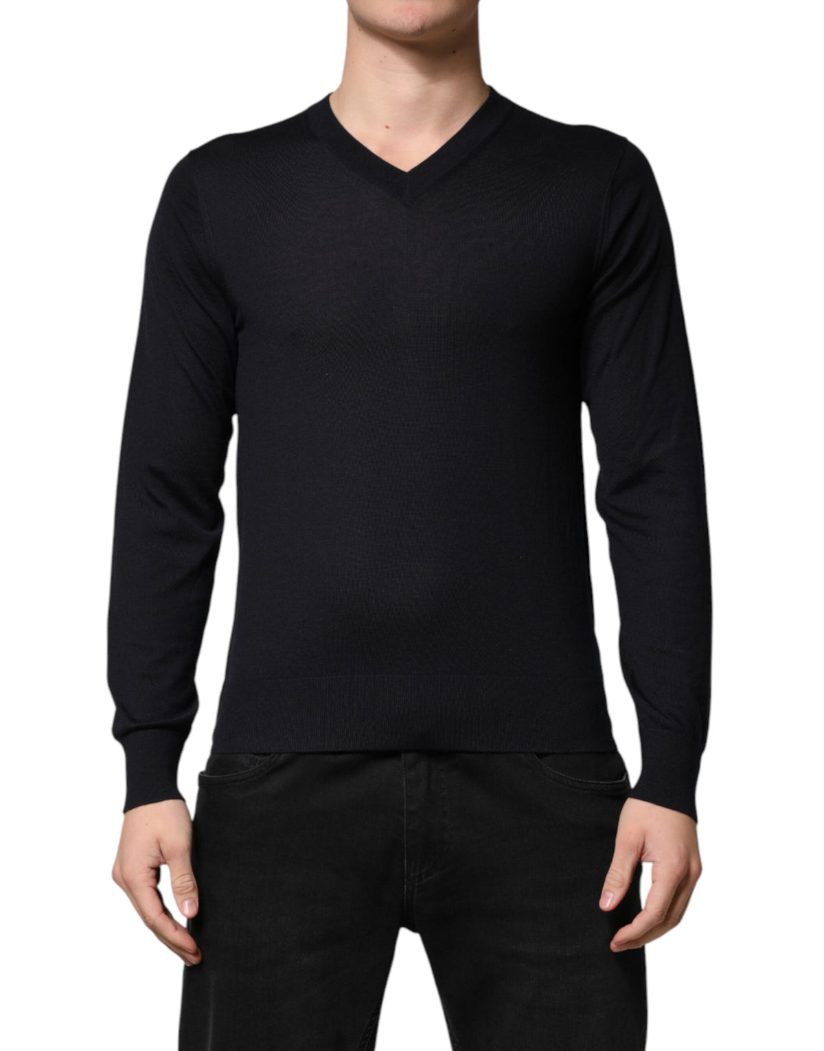 Dolce & Gabbana Black Cashmere V-Neck Men Pullover Sweater