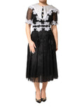 Dolce & Gabbana Black White Silk Macrame Lace Midi Dress