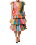 Dolce & Gabbana Multicolor Nylon Tiered Tulle Midi Dress