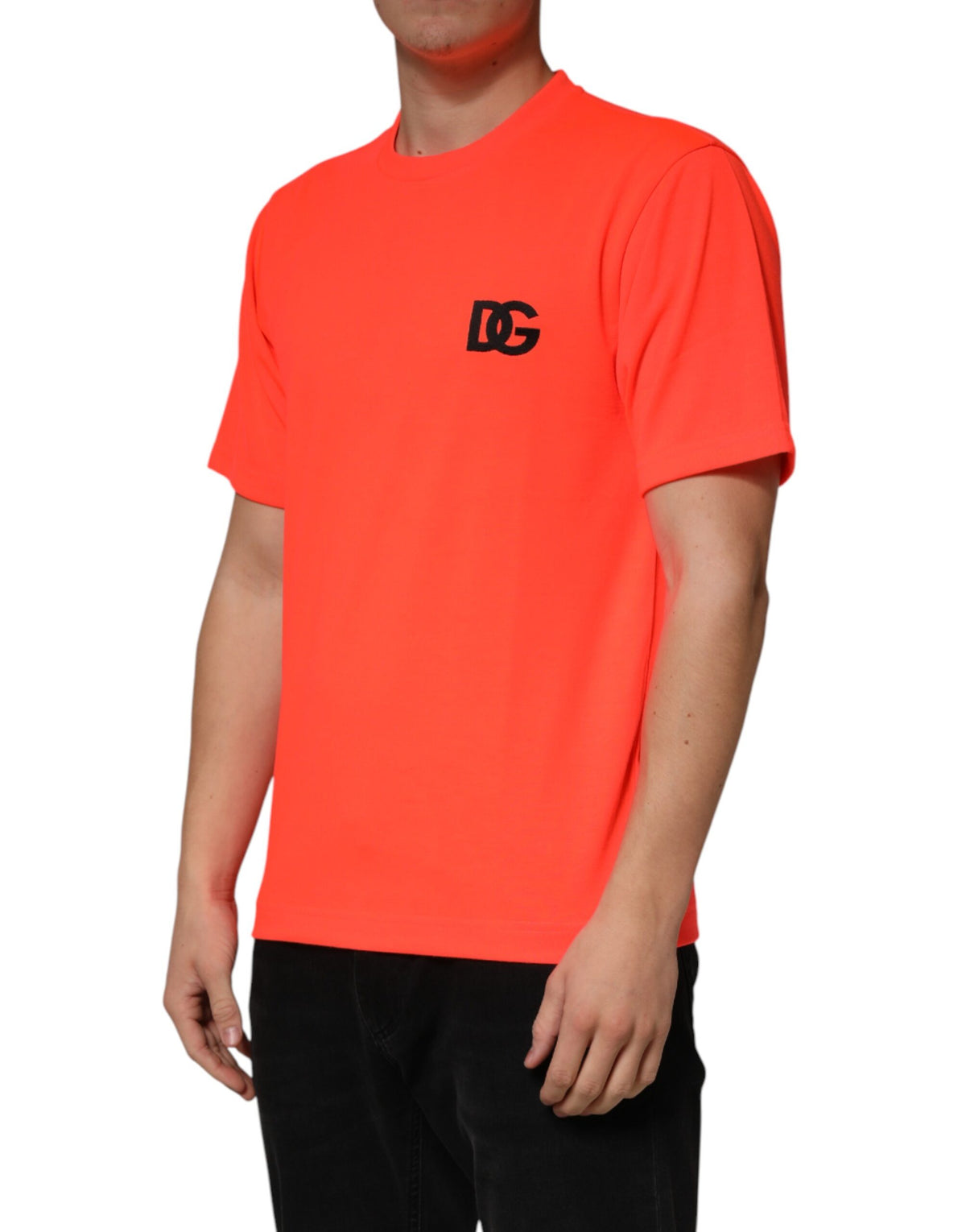 Dolce & Gabbana Neon Orange Polyester Crew Neck Men T-shirt