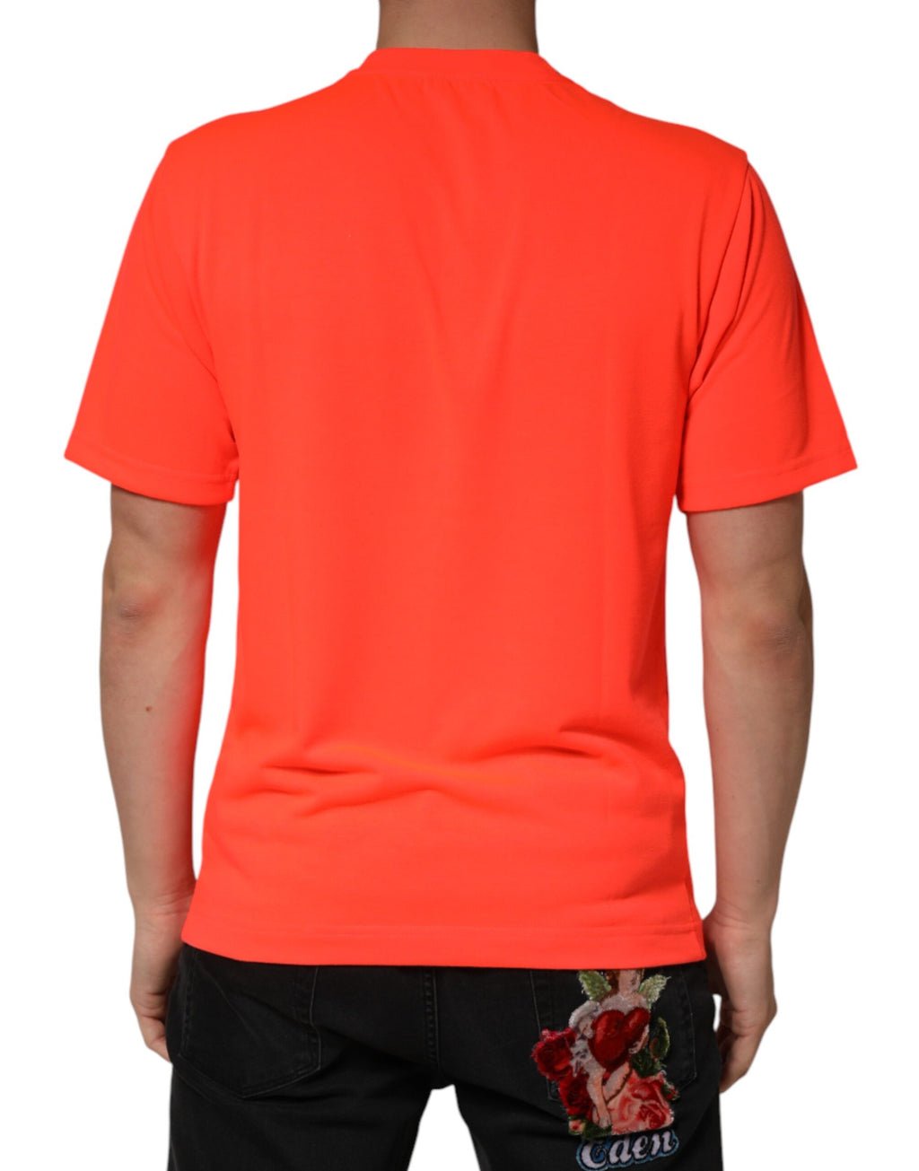 Dolce & Gabbana Neon Orange Polyester Crew Neck Men T-shirt
