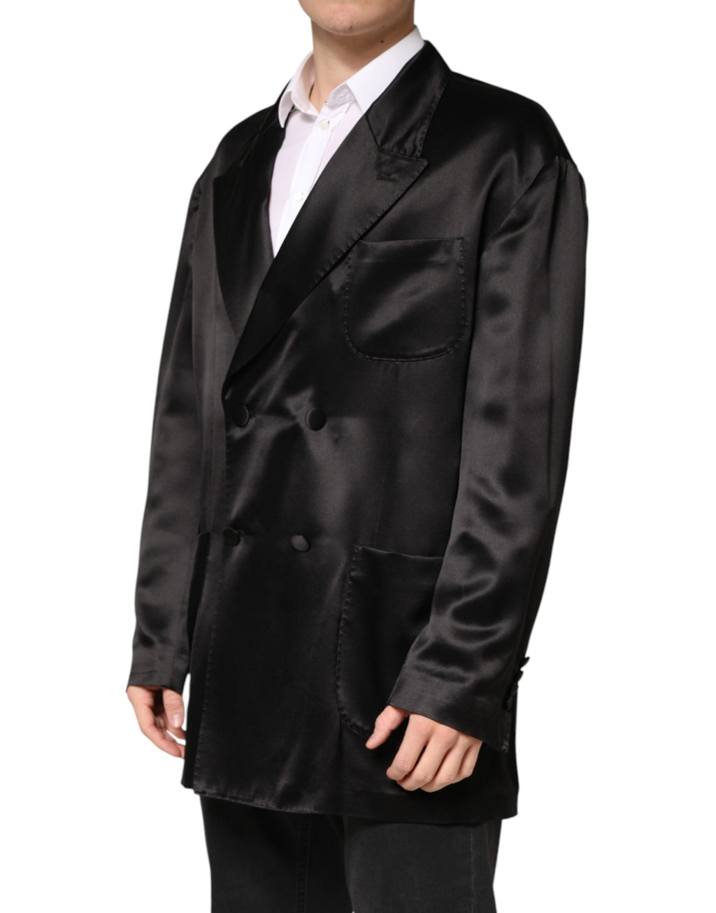Dolce & Gabbana Black Silk Double Breasted 2 Button Blazer