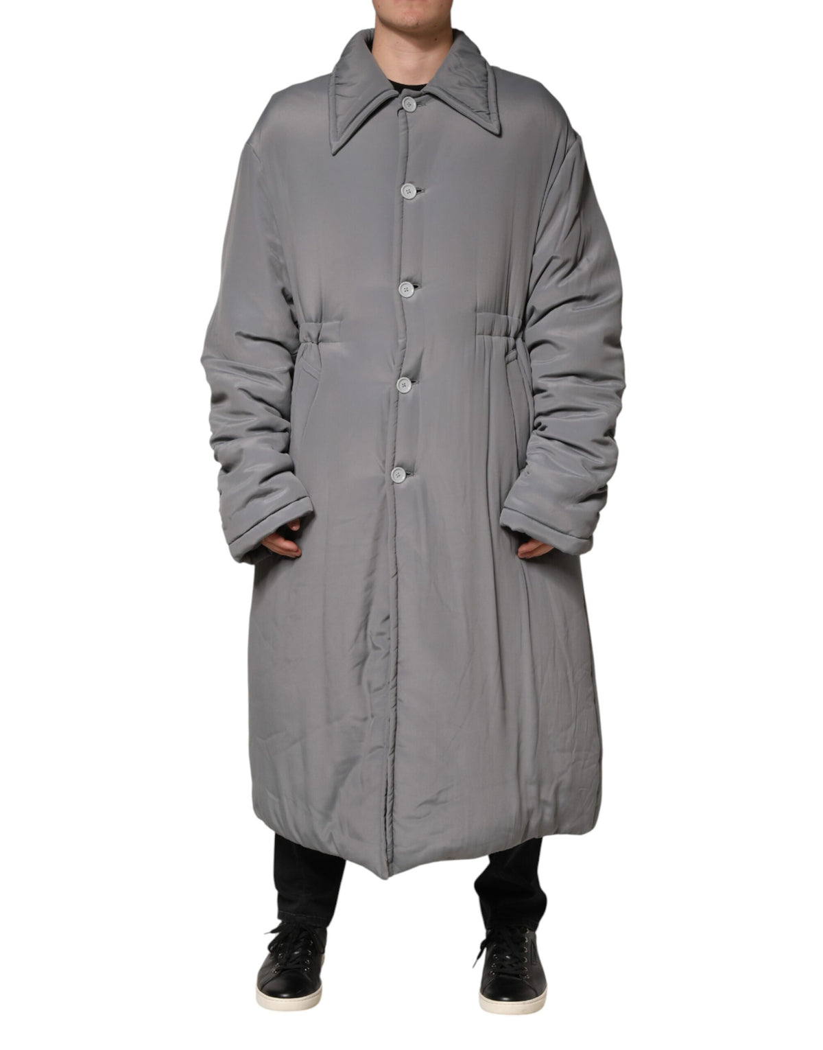 Dolce & Gabbana Gray Acetate Padded Collared Coat Jacket