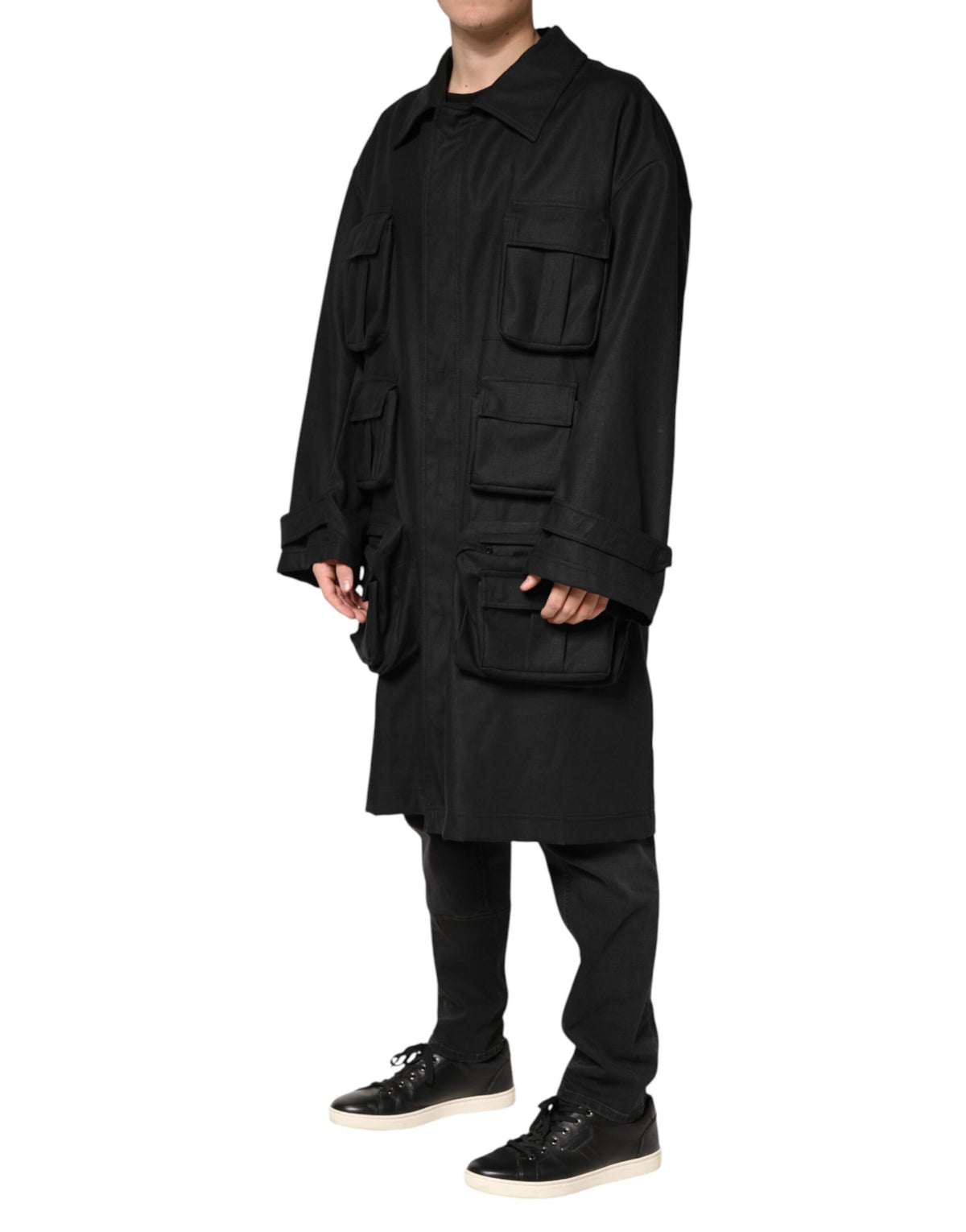 Dolce & Gabbana Black Pockets Collared Trench Coat Jacket