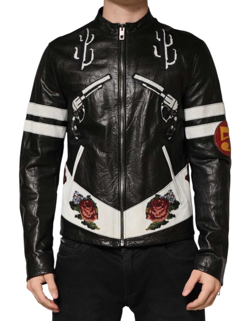 Dolce & Gabbana Black Guns n' Roses FullZip Men Biker Jacket
